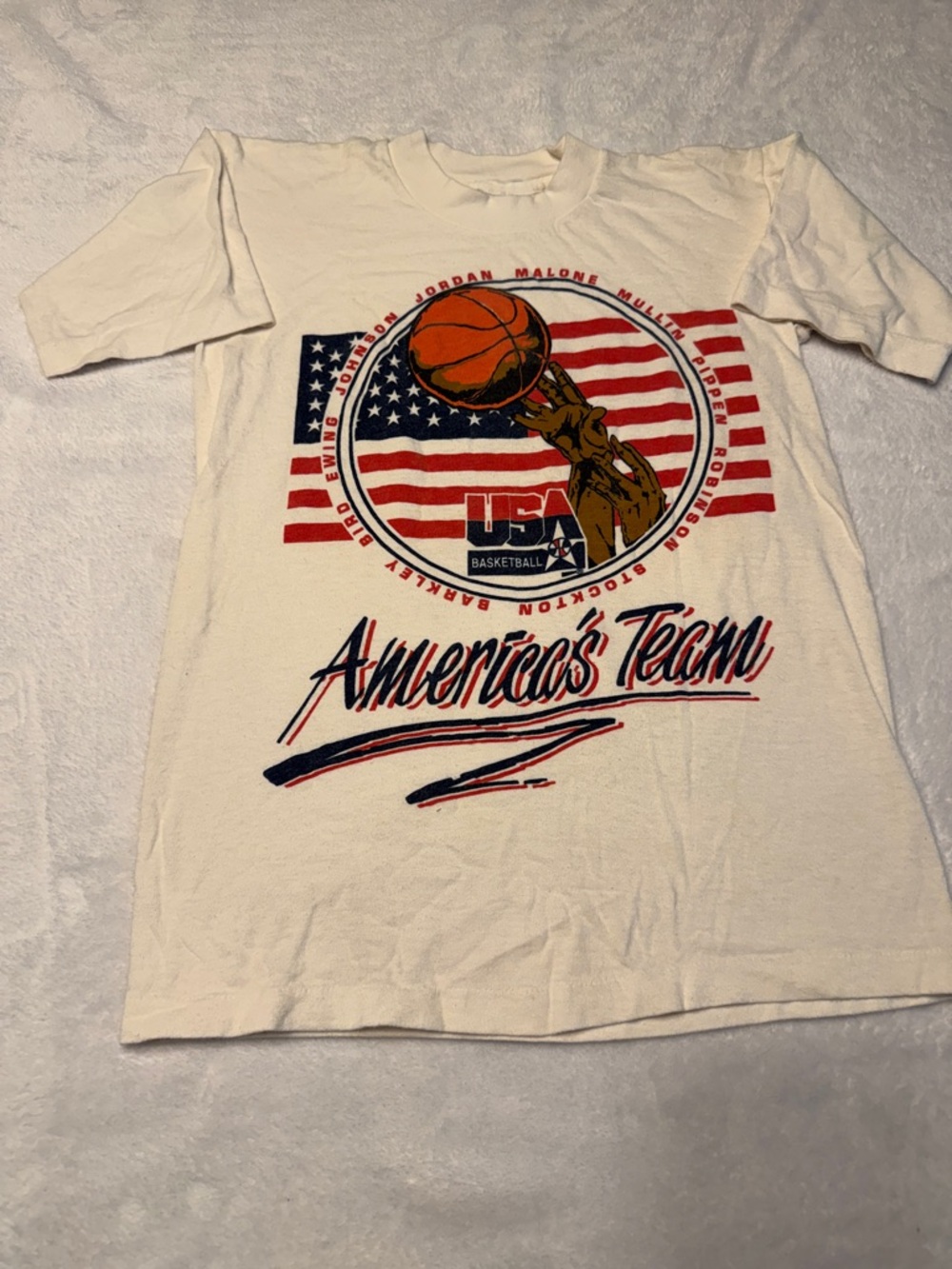 USA Basketball "America's Team" Graphic Tee - White with Red & Blue 1992